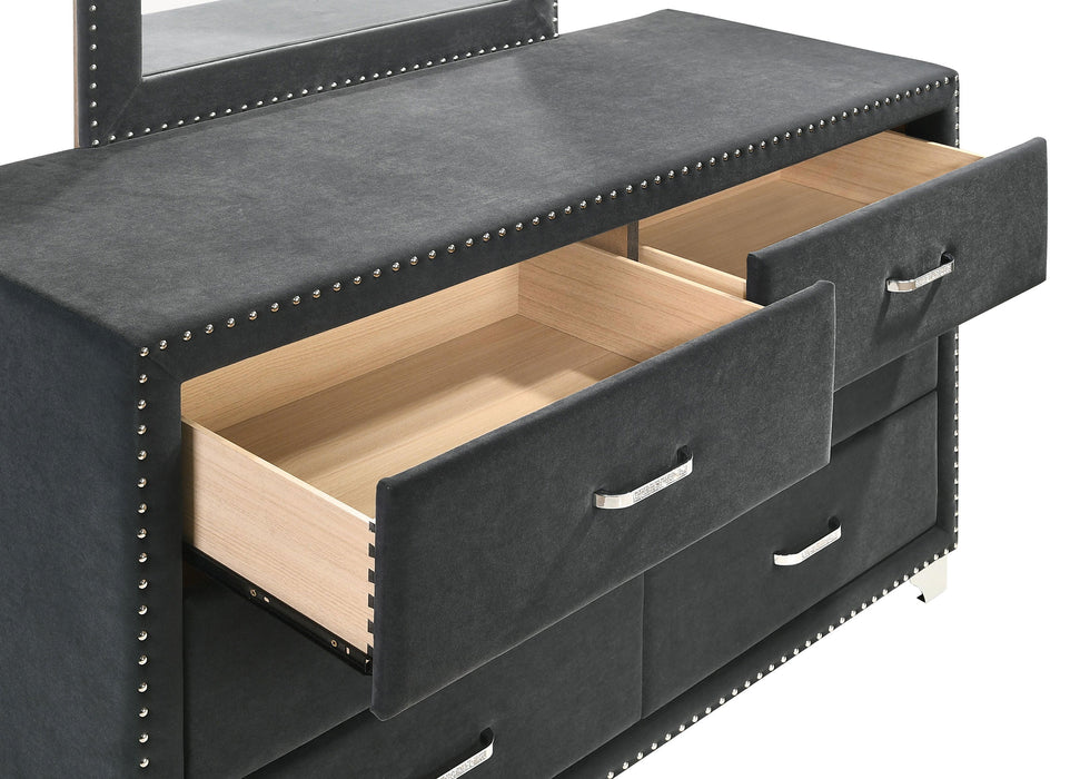 Juego de dormitorio Melody tamaño California King de 5 piezas - gris