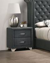 Mesita de noche tapizada Melody gris con 2 cajones