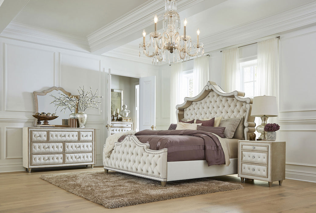 Antonella 7-drawer Upholstered Dresser with Mirror Ivory