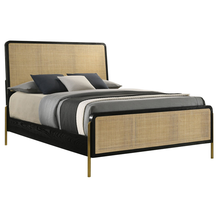 Arini Rattan Panel Bed Black and Natural