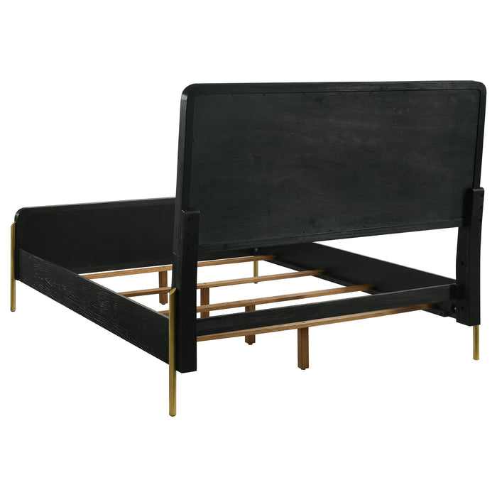 Arini Rattan Panel Bed Black and Natural