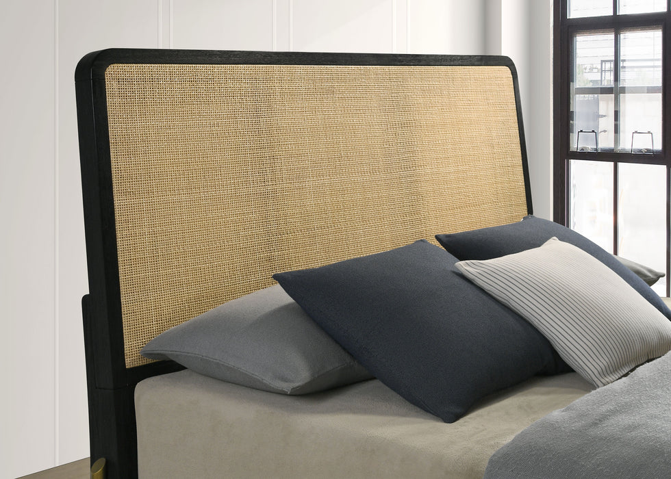 Arini Rattan Panel Bed Black and Natural