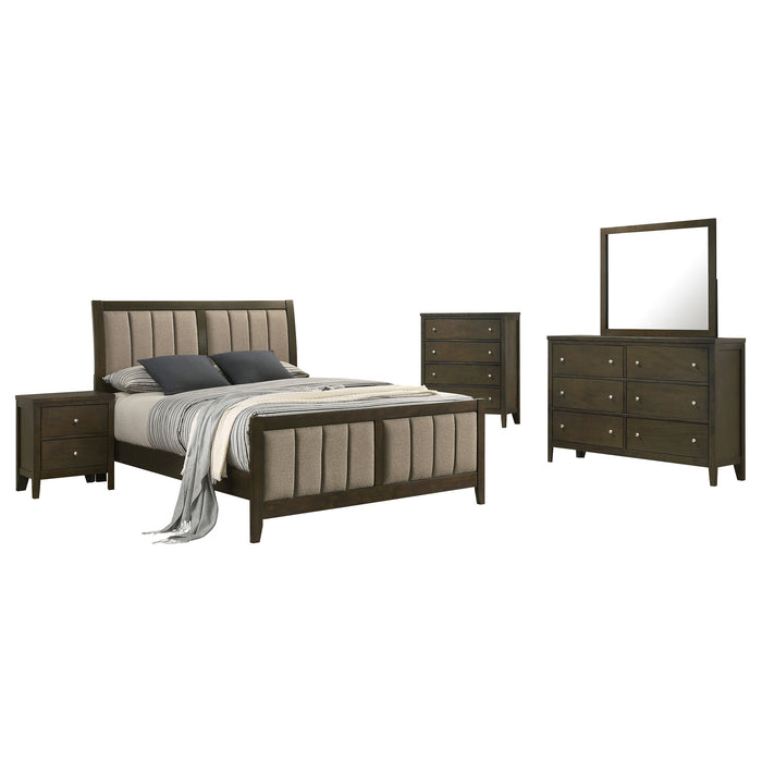 Wilkes 5-Piece California King Bedroom Set with Upholstered Bed Dark Cocoa