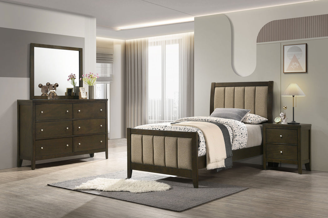 Wilkes 5-Piece Twin Bedroom Set with Upholstered Bed Dark Cocoa