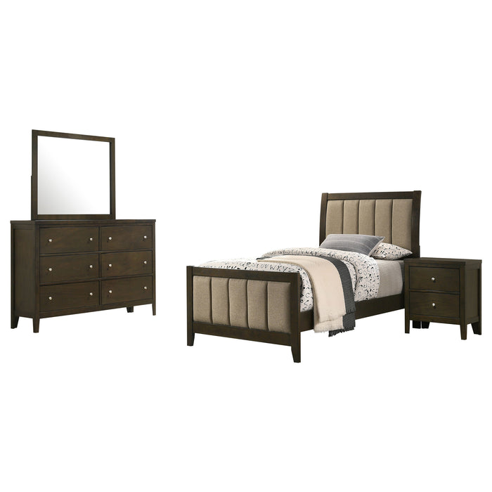 Wilkes 5-Piece Twin Bedroom Set with Upholstered Bed Dark Cocoa