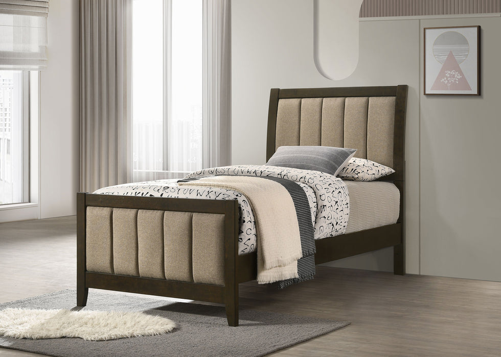 Wilkes Vertical-Channel Upholstered Panel Bed Dark Cocoa