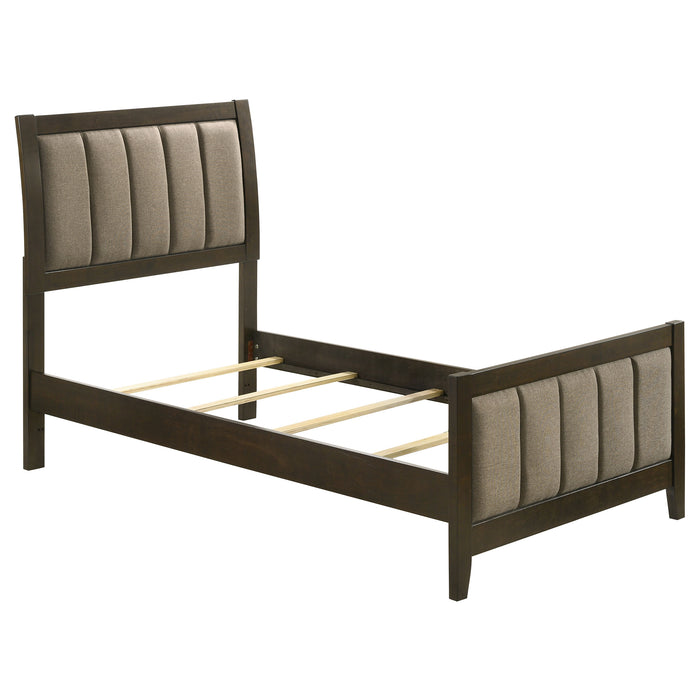 Wilkes Vertical-Channel Upholstered Panel Bed Dark Cocoa