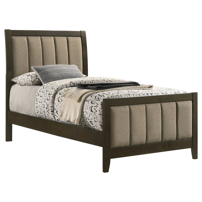 Wilkes Vertical-Channel Upholstered Panel Bed Dark Cocoa