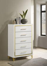 Cómoda de dormitorio Lucia de 5 cajones, blanca