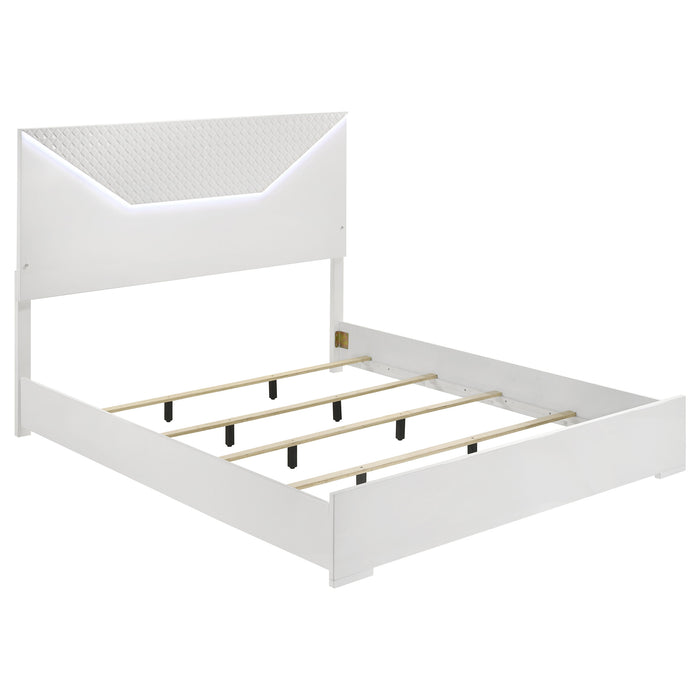 Ives Panel Bed LED Headboard White High Gloss