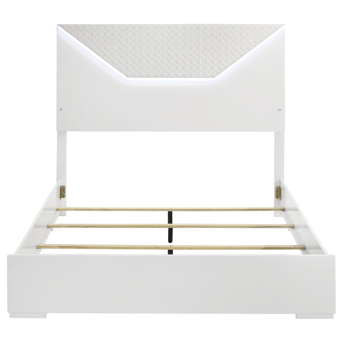 Ives Panel Bed LED Headboard White High Gloss