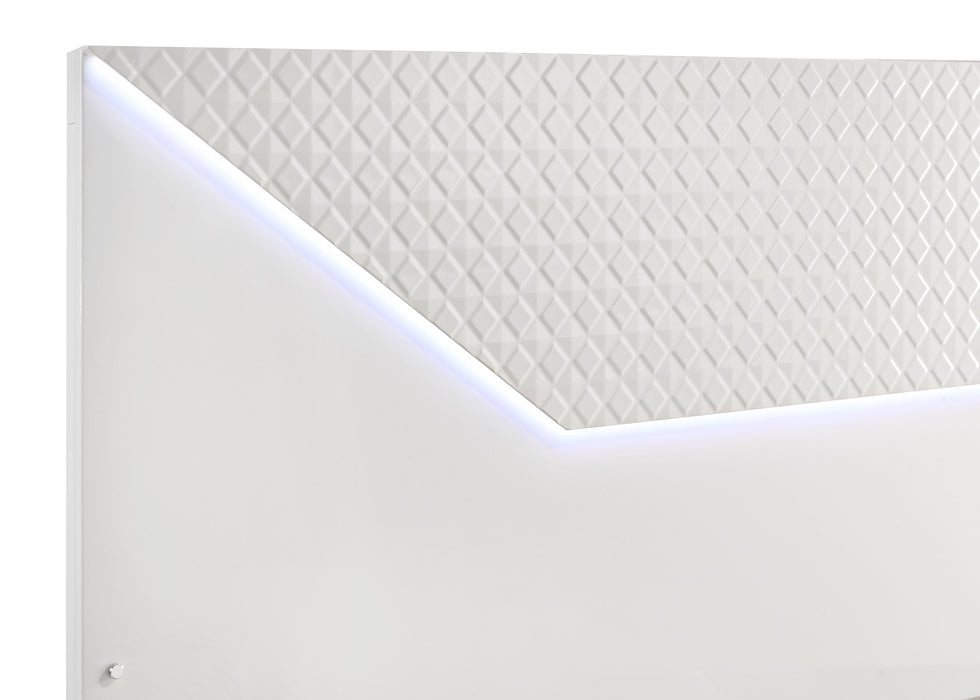 Ives Panel Bed LED Headboard White High Gloss