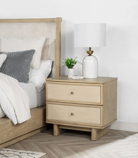 Mesita de noche Kailani con 2 cajones, roble beige