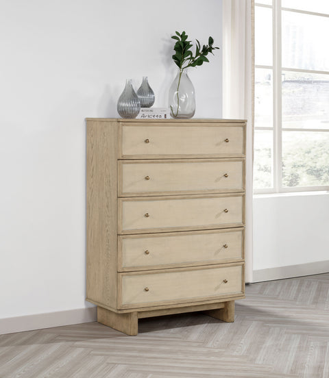 Cómoda de dormitorio Kailani de 5 cajones, roble beige