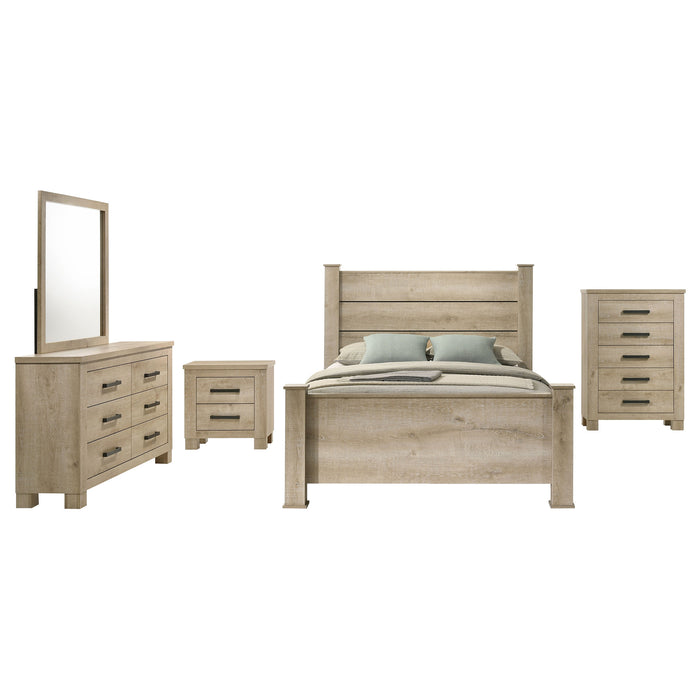Juego de dormitorio Oakglen tamaño California King de 5 piezas - roble envejecido