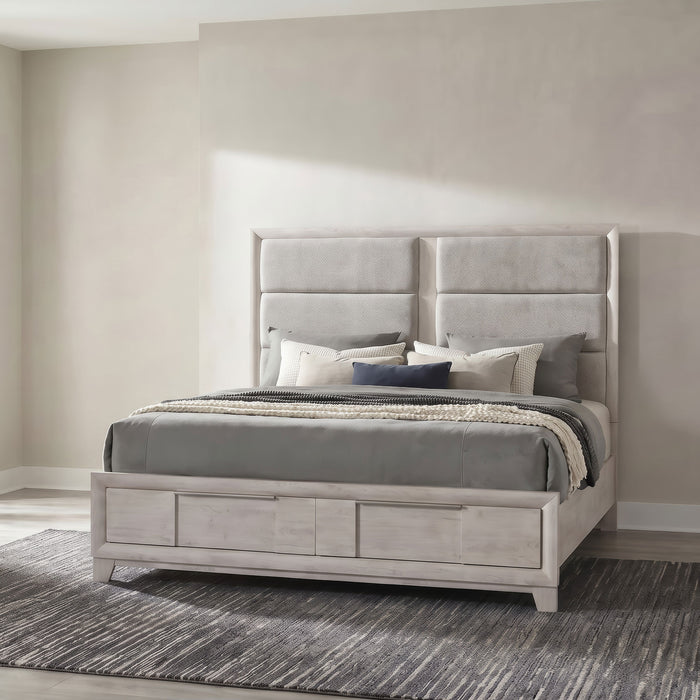 Farre Upholstered Storage Platform Bed Washed Grey