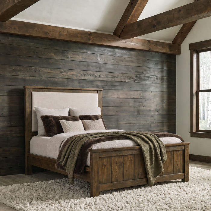 Doherty Upholstered Panel Bed Rustic Brown
