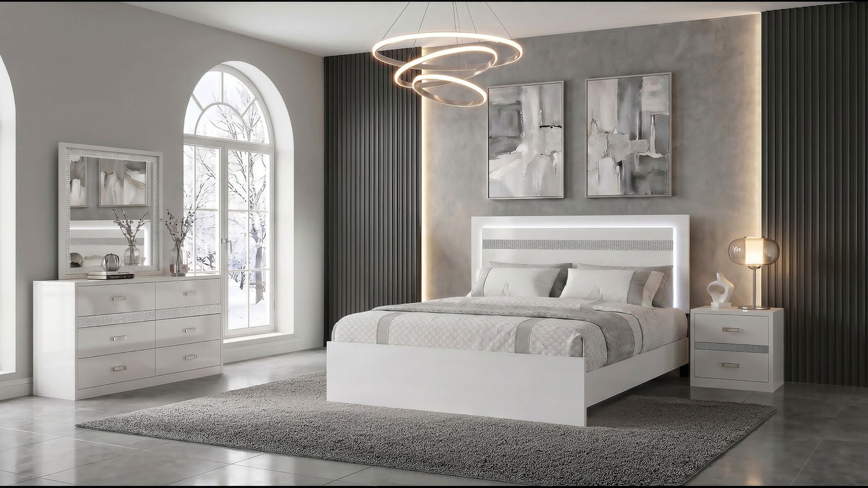 Viana 5-Piece Touch-Control LED Eastern King Bedroom Set White High Gloss