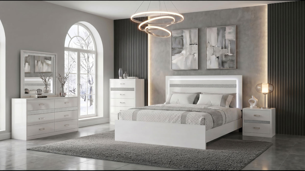 Coaster Viana 6-Piece Eastern King Touch-Control LED Bedroom Set White High Gloss
