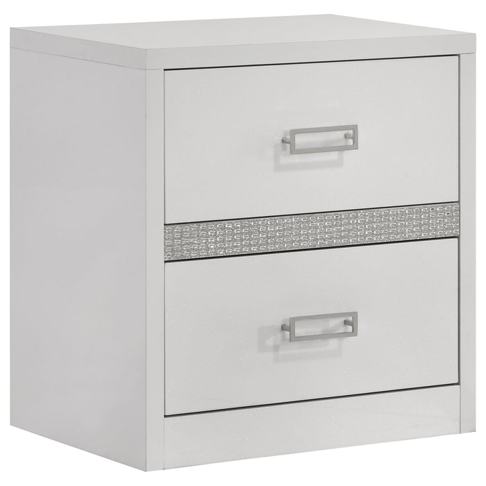 Viana Contemporary 2-Drawer Nightstand with Chrome Pulls White High Gloss