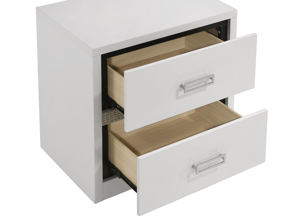 Viana Contemporary 2-Drawer Nightstand with Chrome Pulls White High Gloss