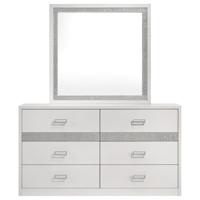 Viana 6-Drawer Bedroom Dresser with Beveled Mirror White High Gloss