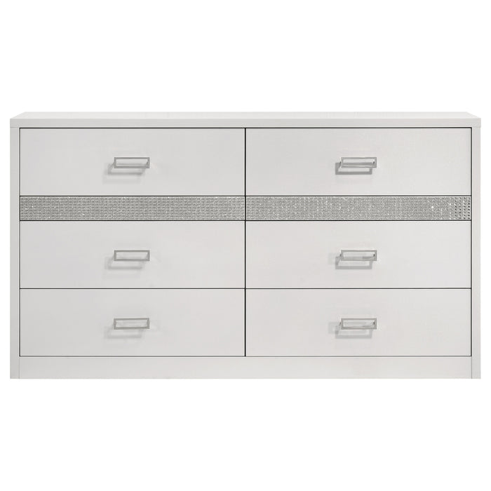 Viana 6-Drawer Bedroom Dresser with Chrome Pulls White High Gloss