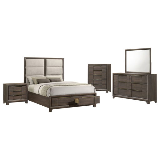 Coaster Farre 6-Piece Queen Upholstered Storage Bedroom Set Dark Brown / Beige