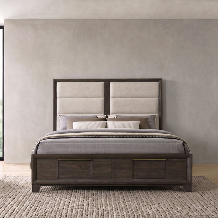 Farre Upholstered Storage Platform Bed Dark Brown