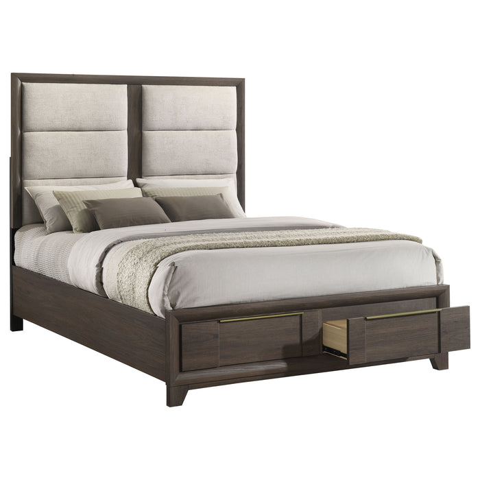 Farre Upholstered Storage Platform Bed Dark Brown