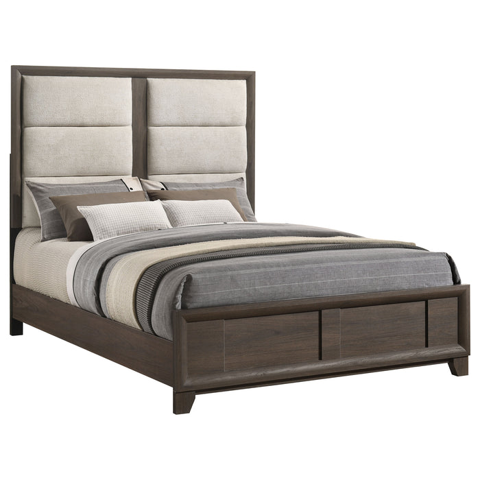 Farre Upholstered Panel Bed Dark Brown