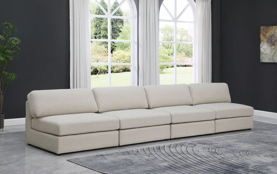 Beckham 152" Linen Textured Fabric Upholstered 4pc. Armless Modular Sofa