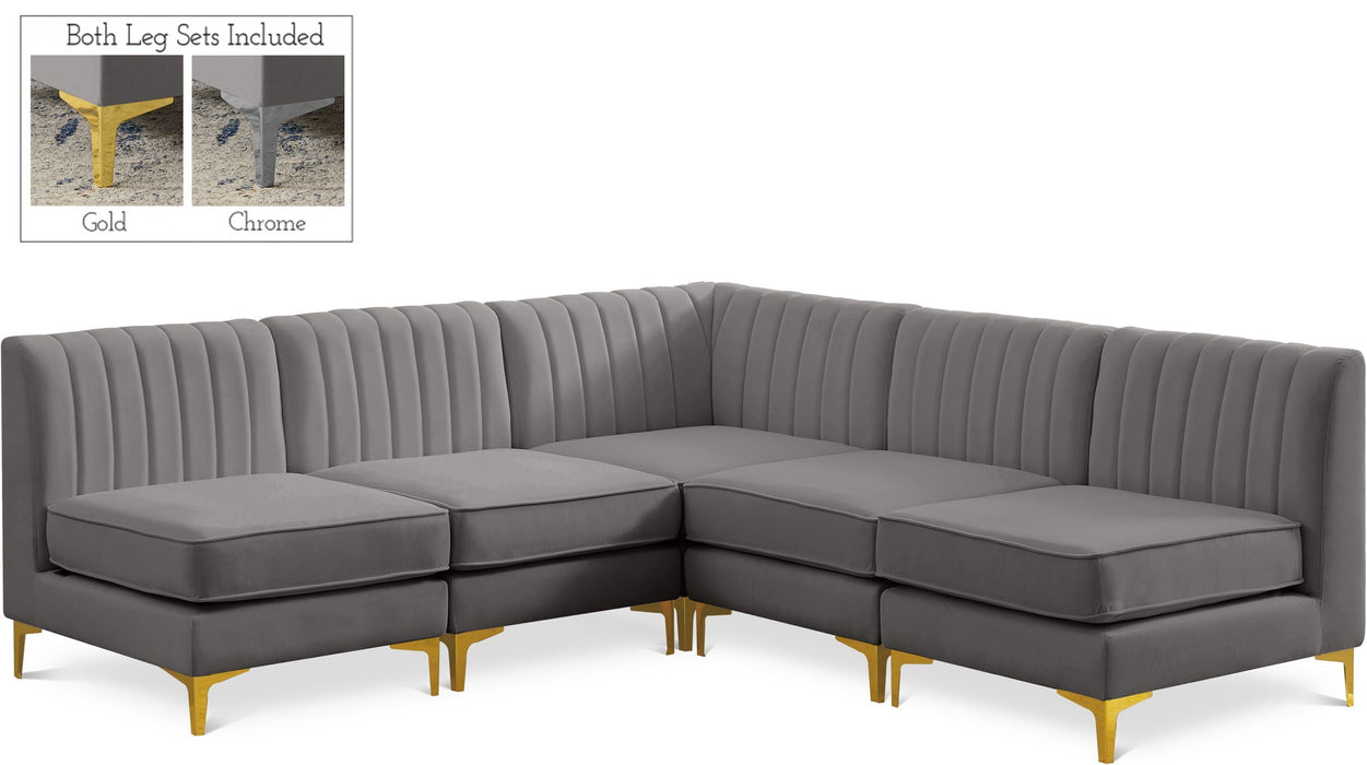 Alina 84.5" Velvet Upholstered 5pc. Modular Sectional