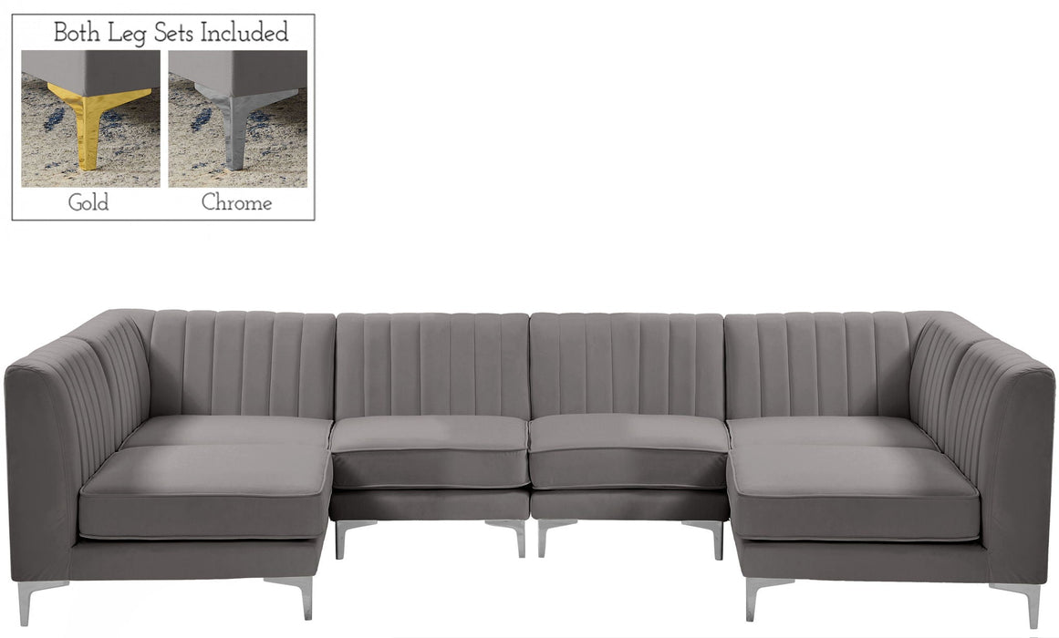 Seccional modular tapizado de terciopelo Alina de 116.5" de 6 piezas