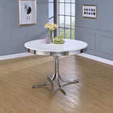 Mesa de comedor Retro Round de 42 pulgadas con tablero de madera, en blanco y cromo