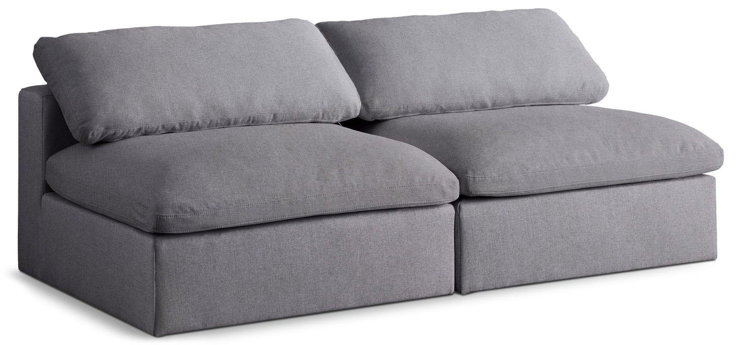Sofá modular sin brazos tapizado de tela con textura de lino de confort de lujo Serene de 78" de 2 piezas