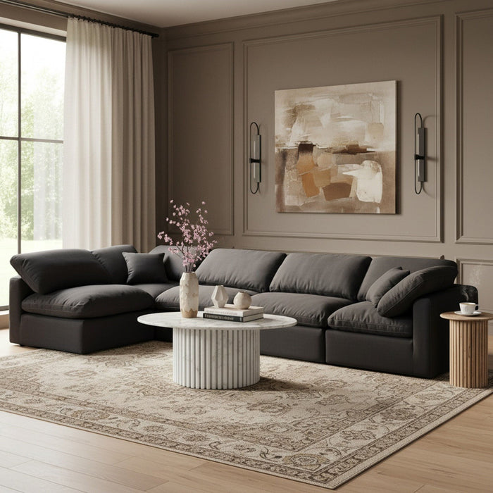 Indulge 140" Linen Textured Fabric Upholstered 5pc. Modular Sectional