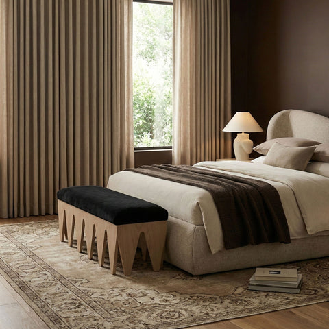 Altair Velour Fur Fabric Upholstered Bench