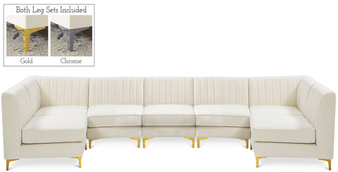Seccional modular tapizado de terciopelo Alina de 142" de 7 piezas