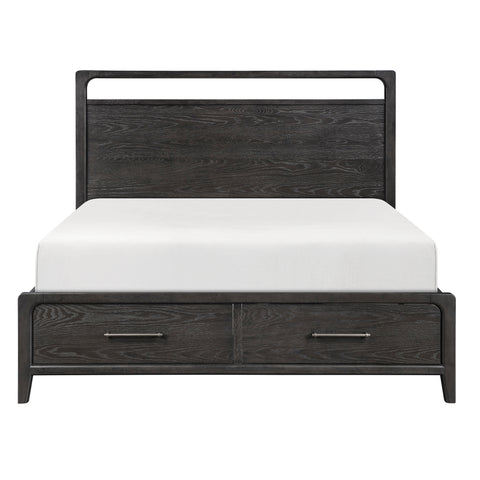 Cama de plataforma Elowen con almacenamiento en la piecera
