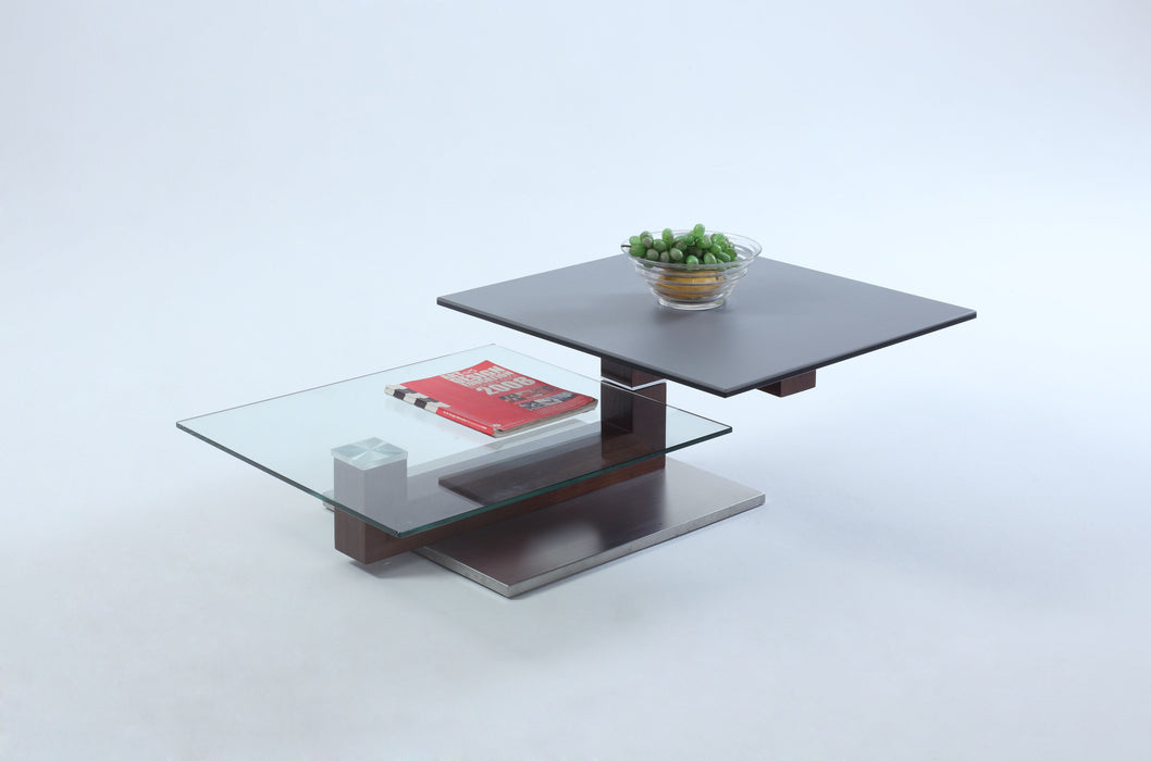 Modern Cocktail Table w/ Ceramic & Glass Swivel Top, Wooden Pedestal & Steel Base 2507-CT