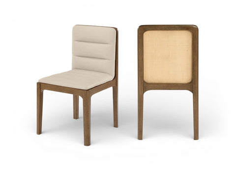 Silla de comedor tapizada de rejilla y de cuero vegano Ellis