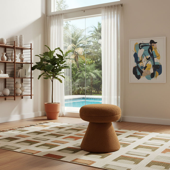 Drum Faux Shearling Teddy Fabric Upholstered Ottoman