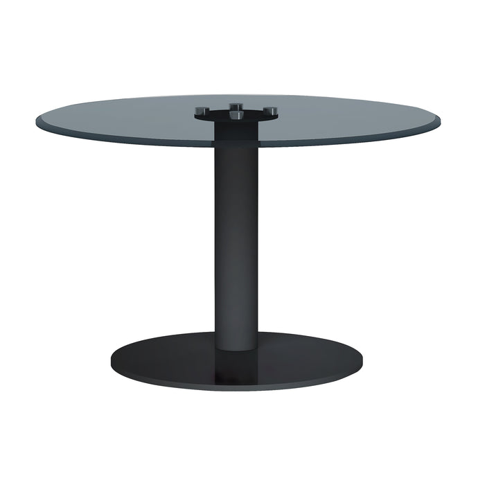 Round Black Tinted Glass Top Lamp Table w/ Steel Pedestal base 2713-LT-1