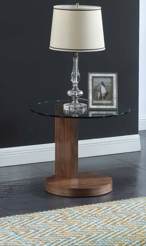 Round Glass Top Lamp Table w/ Wooden Base & Bottom Shelf 2713-LT