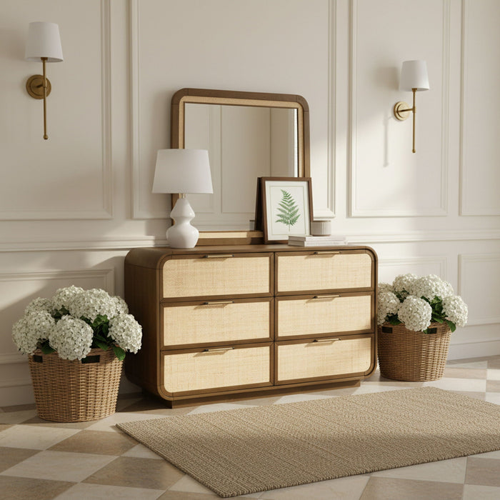 Windsor 40" W X 38" H Natural Cane And Solid Wood Frame Mirror