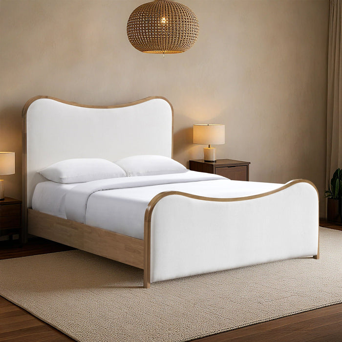 Arvada Linen Textured Fabric Upholstered Bed - Cream