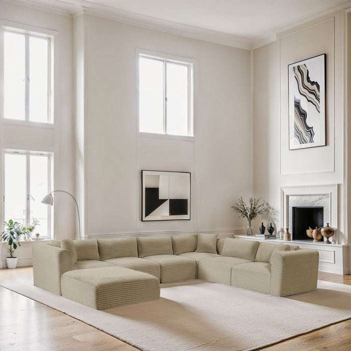 Shaggy 140" Corduroy Performance Fabric Upholstered Modular Sectional
