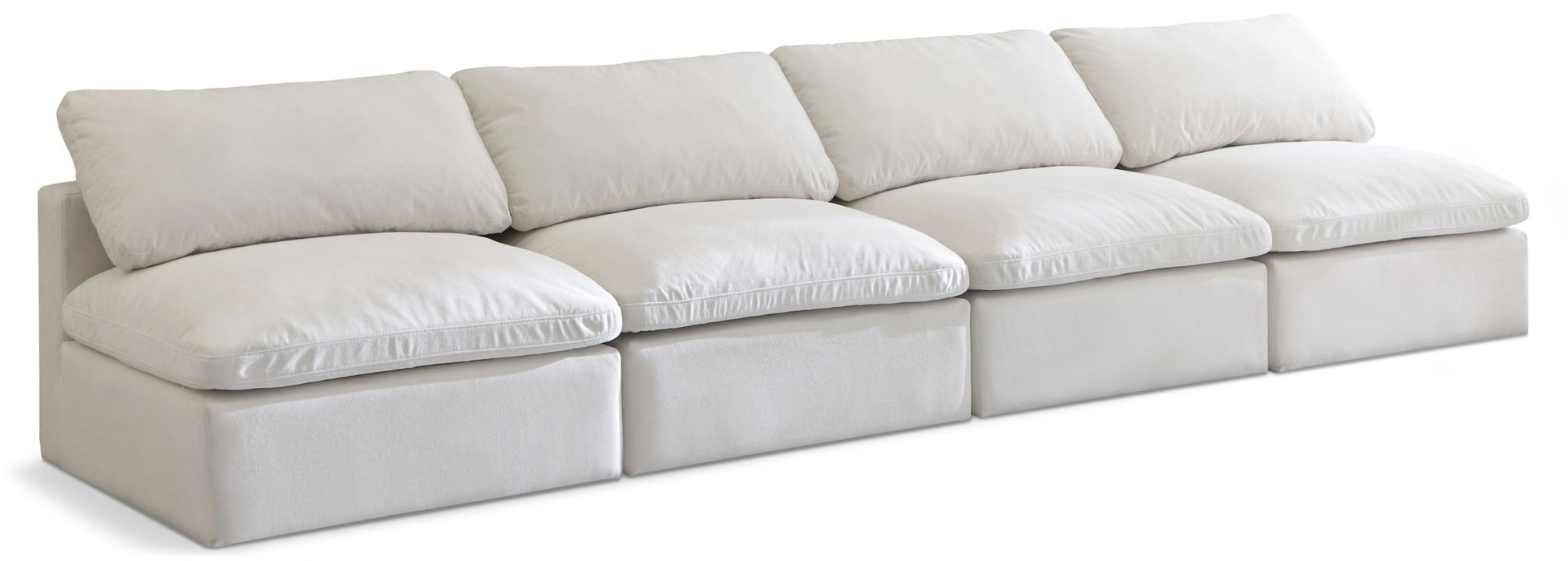 Plush 140" Velvet Upholstered Standard Comfort 4pc. Armless Modular Sofa