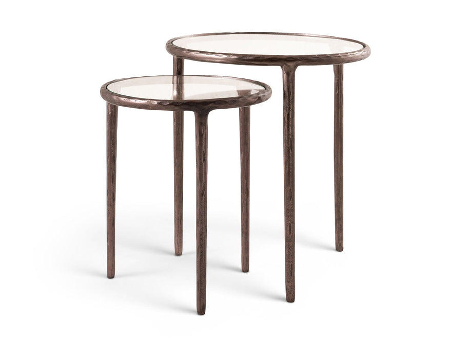 Mesa auxiliar nido con cubierta de vidrio con base de aluminio Evren de 2 piezas